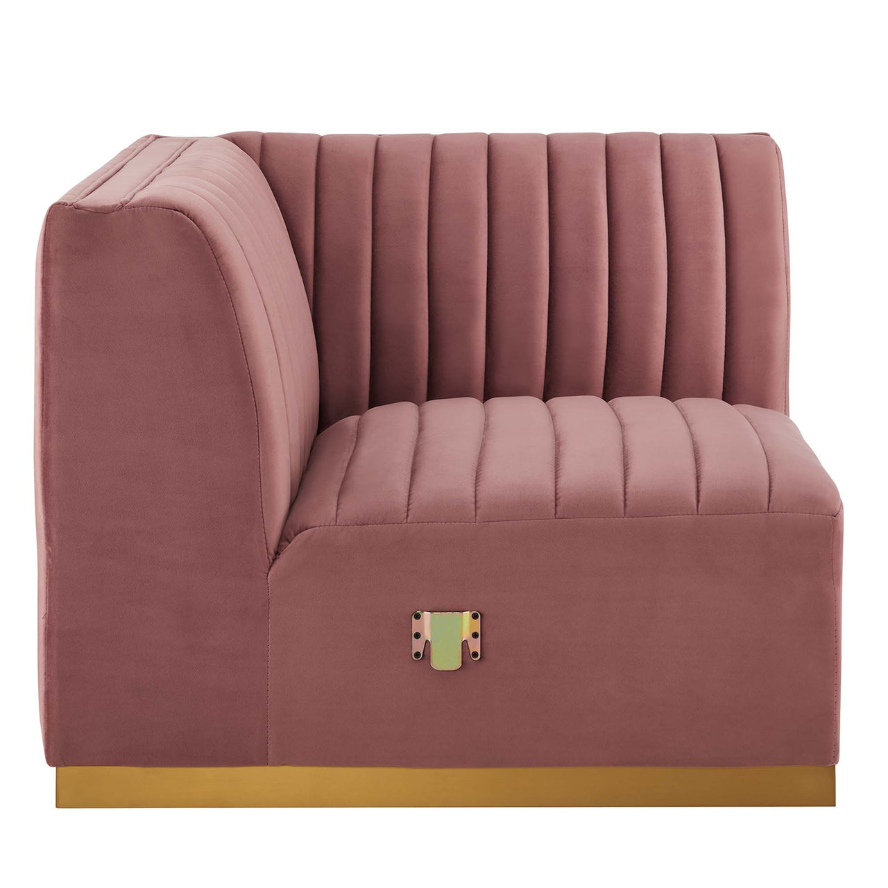 Evoke Velvet Left Corner Chair | Modular Sectional Component, Gold & Dusty Rose