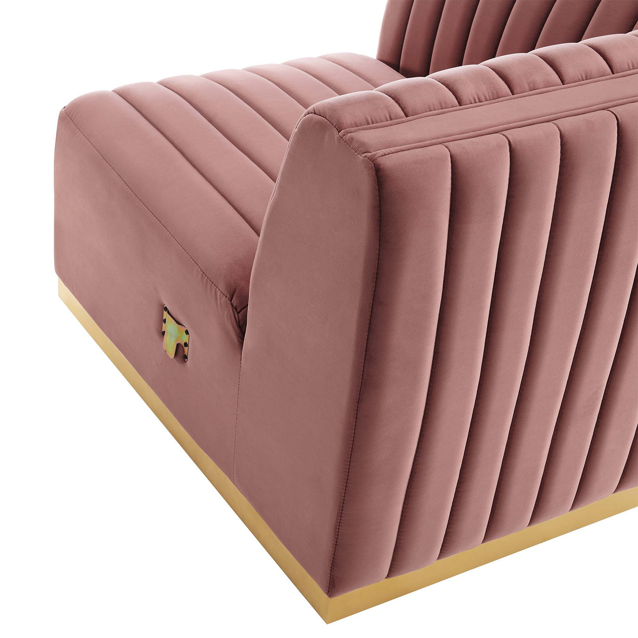Evoke Velvet Left Corner Chair | Modular Sectional Component, Gold & Dusty Rose