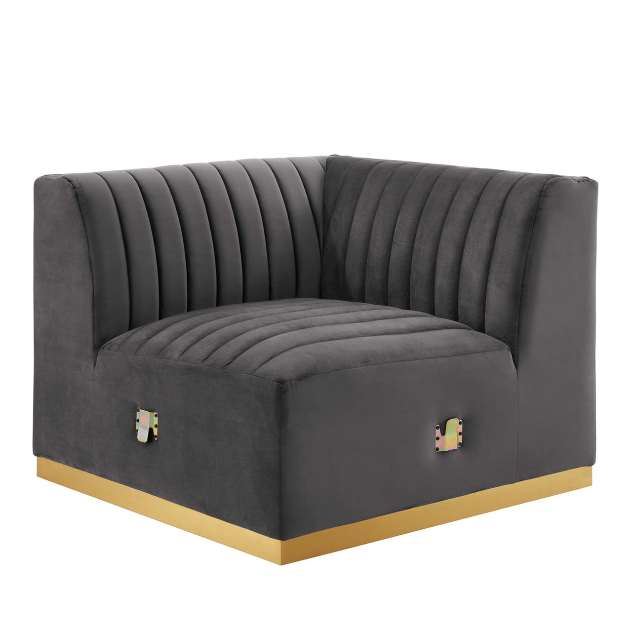Evoke Velvet Left Corner Chair | Modular Sectional Component, Gold & Gray