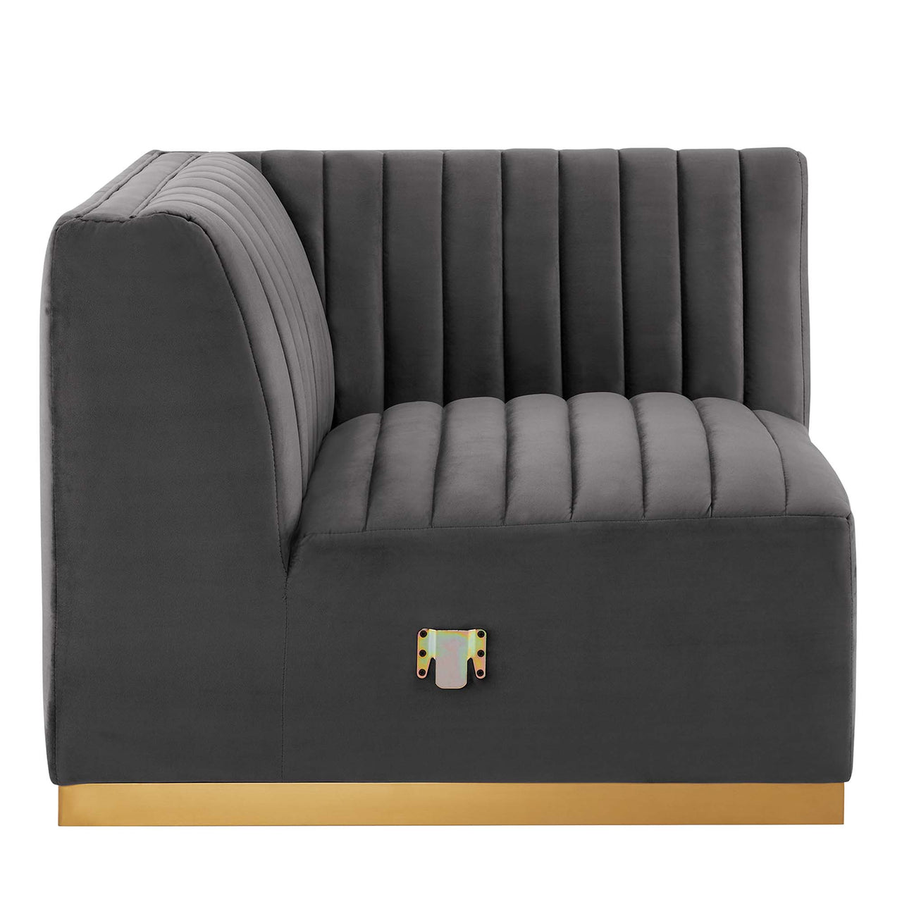 Evoke Velvet Left Corner Chair | Modular Sectional Component, Gold & Gray