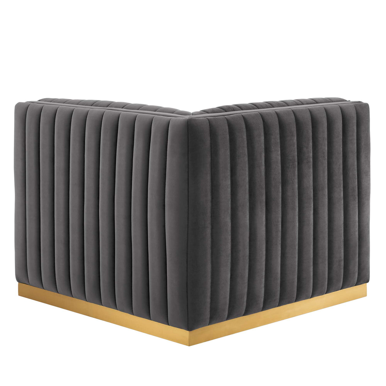 Evoke Velvet Left Corner Chair | Modular Sectional Component, Gold & Gray