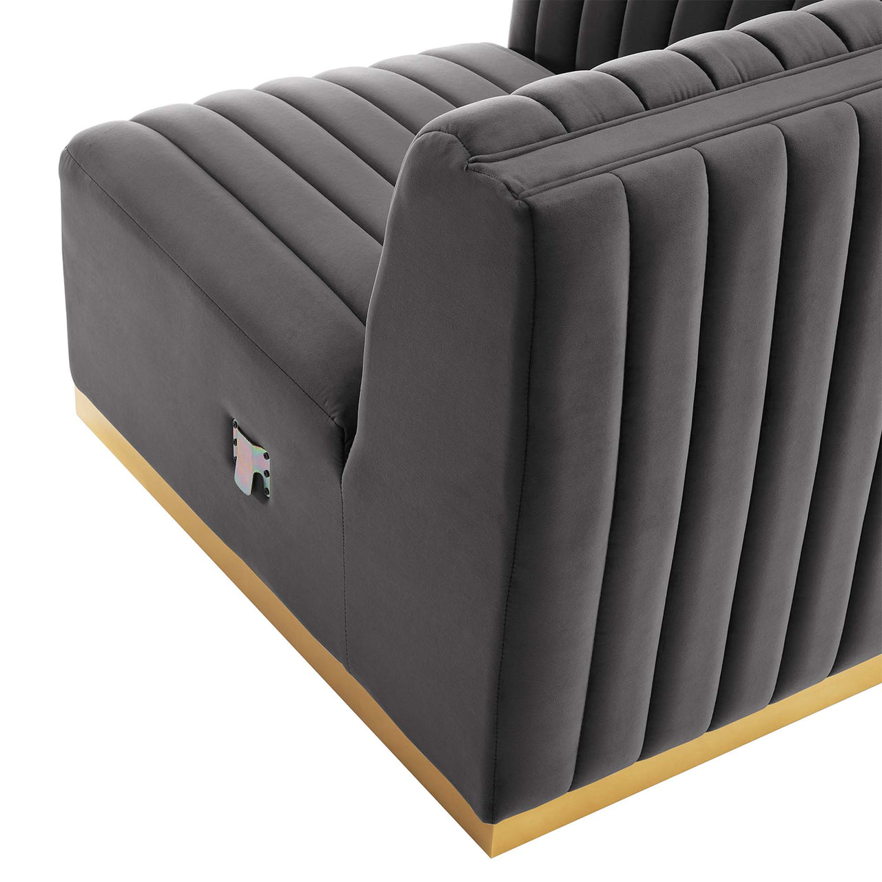 Evoke Velvet Left Corner Chair | Modular Sectional Component, Gold & Gray