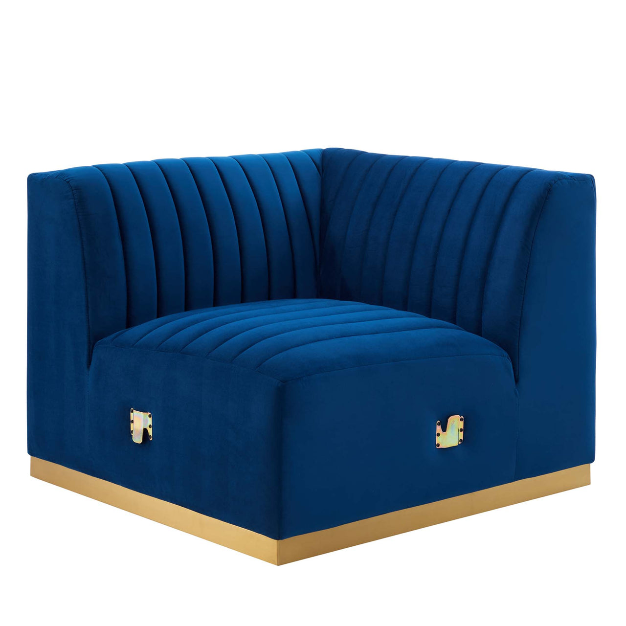 Evoke Velvet Left Corner Chair | Modular Sectional Component, Gold & Navy