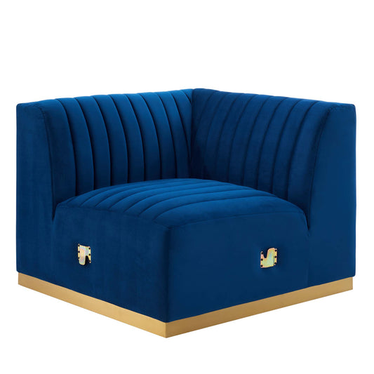 Evoke Velvet Left Corner Chair | Modular Sectional Component, Gold & Navy