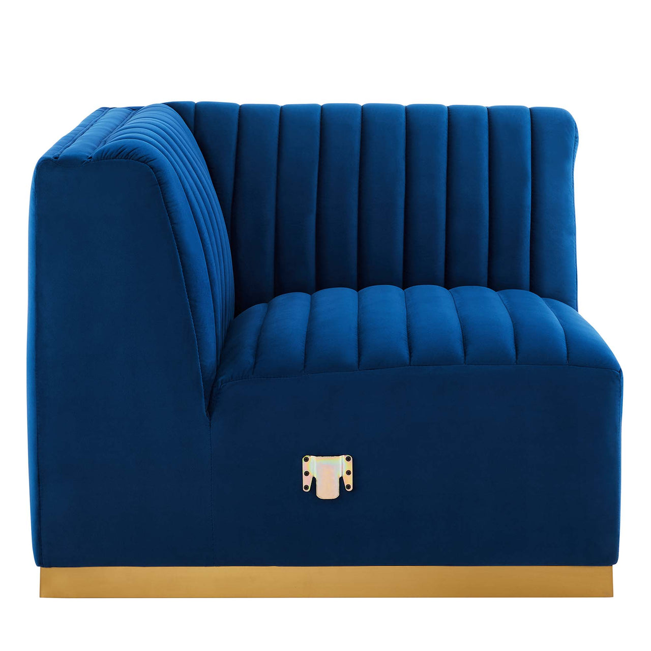 Evoke Velvet Left Corner Chair | Modular Sectional Component, Gold & Navy