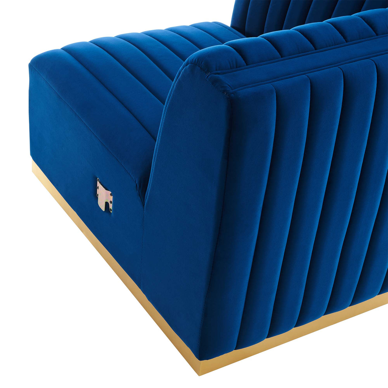 Evoke Velvet Left Corner Chair | Modular Sectional Component, Gold & Navy