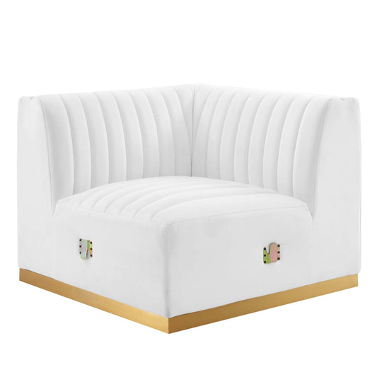 Evoke Velvet Left Corner Chair | Modular Sectional Component, Gold & White