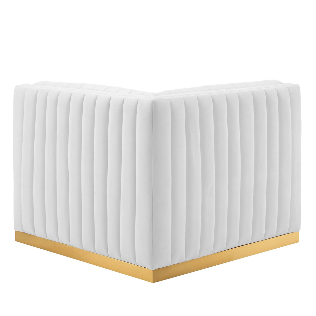 Evoke Velvet Left Corner Chair | Modular Sectional Component, Gold & White