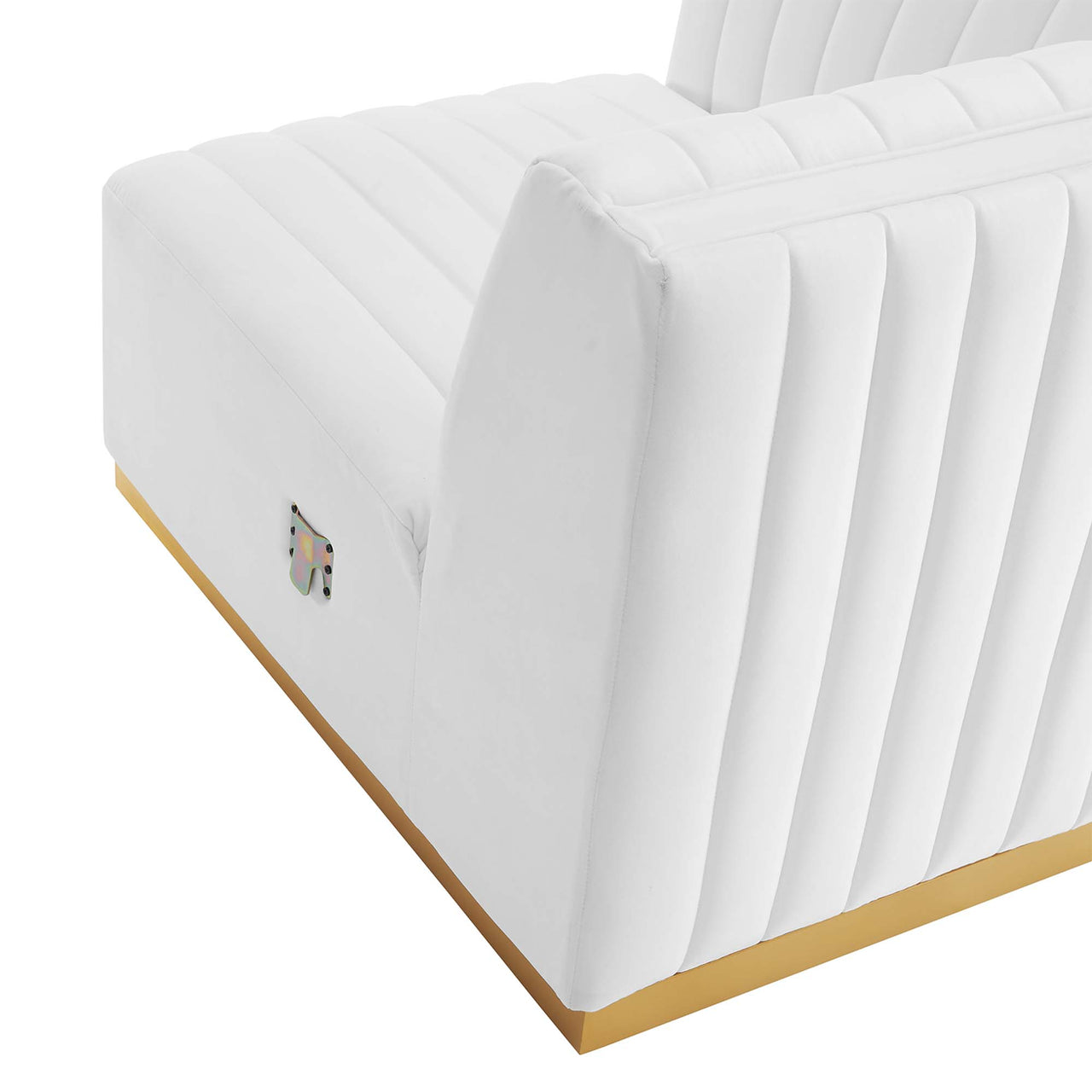 Evoke Velvet Left Corner Chair | Modular Sectional Component, Gold & White