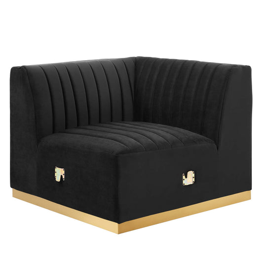 Evoke Velvet Right Corner Chair | Modular Sectional Component, Gold & Black