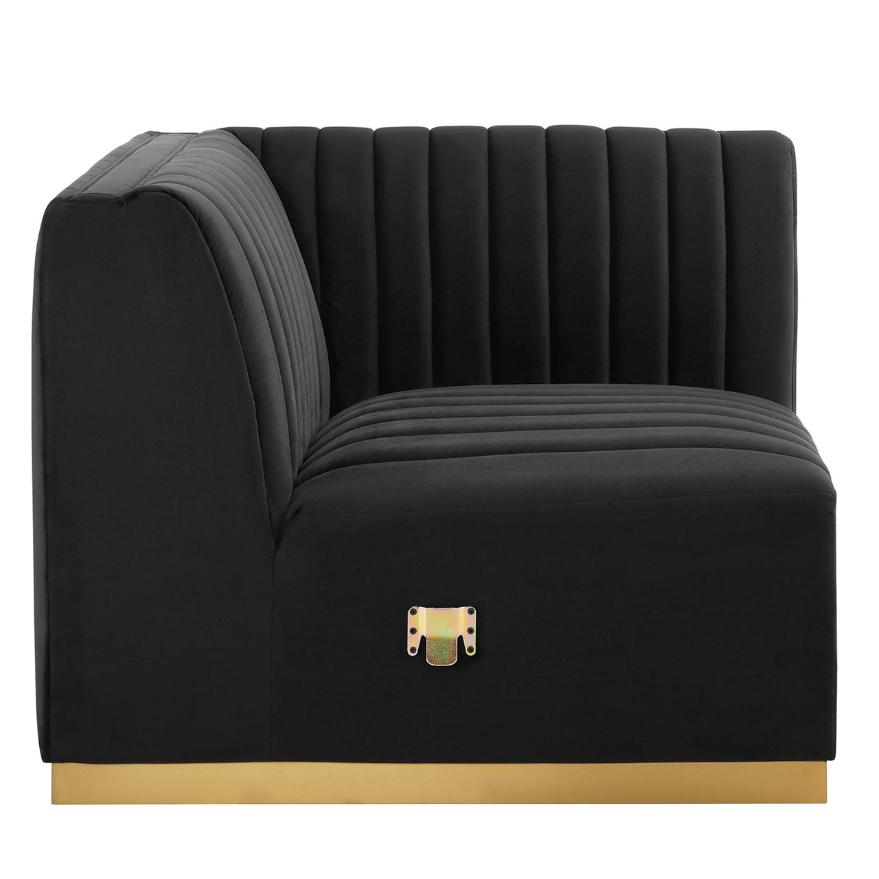 Evoke Velvet Right Corner Chair | Modular Sectional Component, Gold & Black