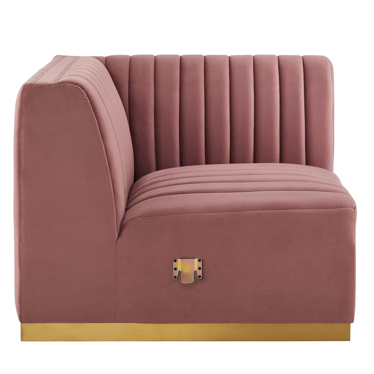 Evoke Velvet Right Corner Chair | Modular Sectional Component, Gold & Dusty Rose