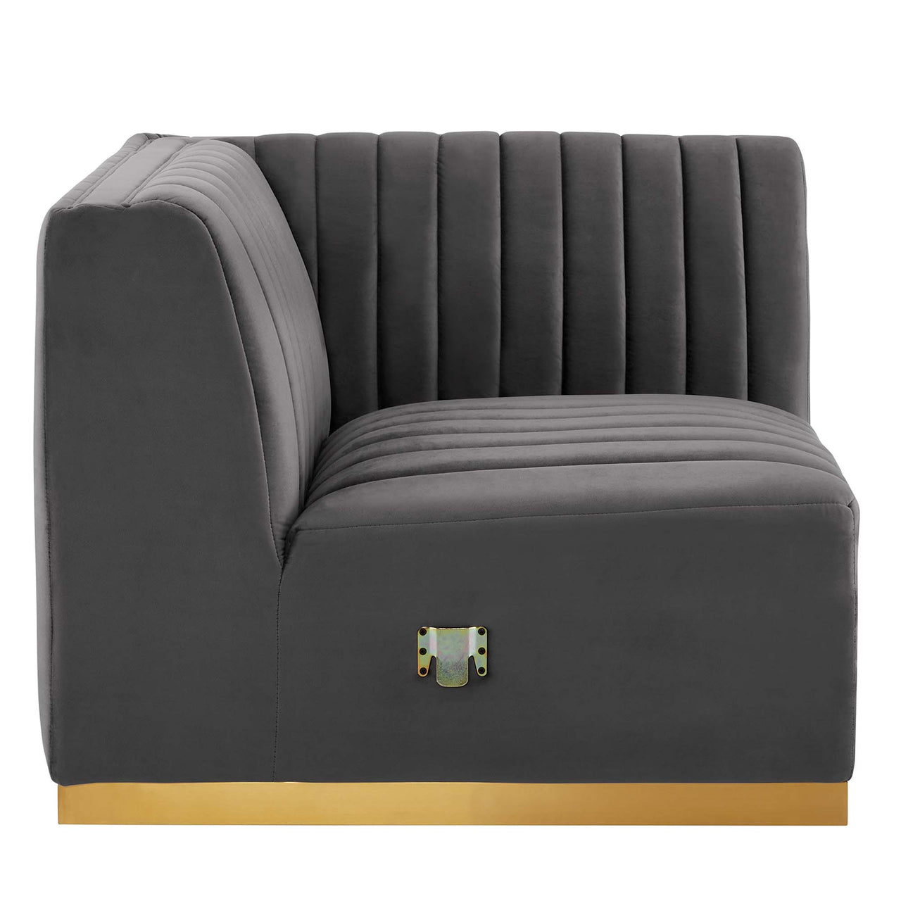 Evoke Velvet Right Corner Chair | Modular Sectional Component, Gold & Gray