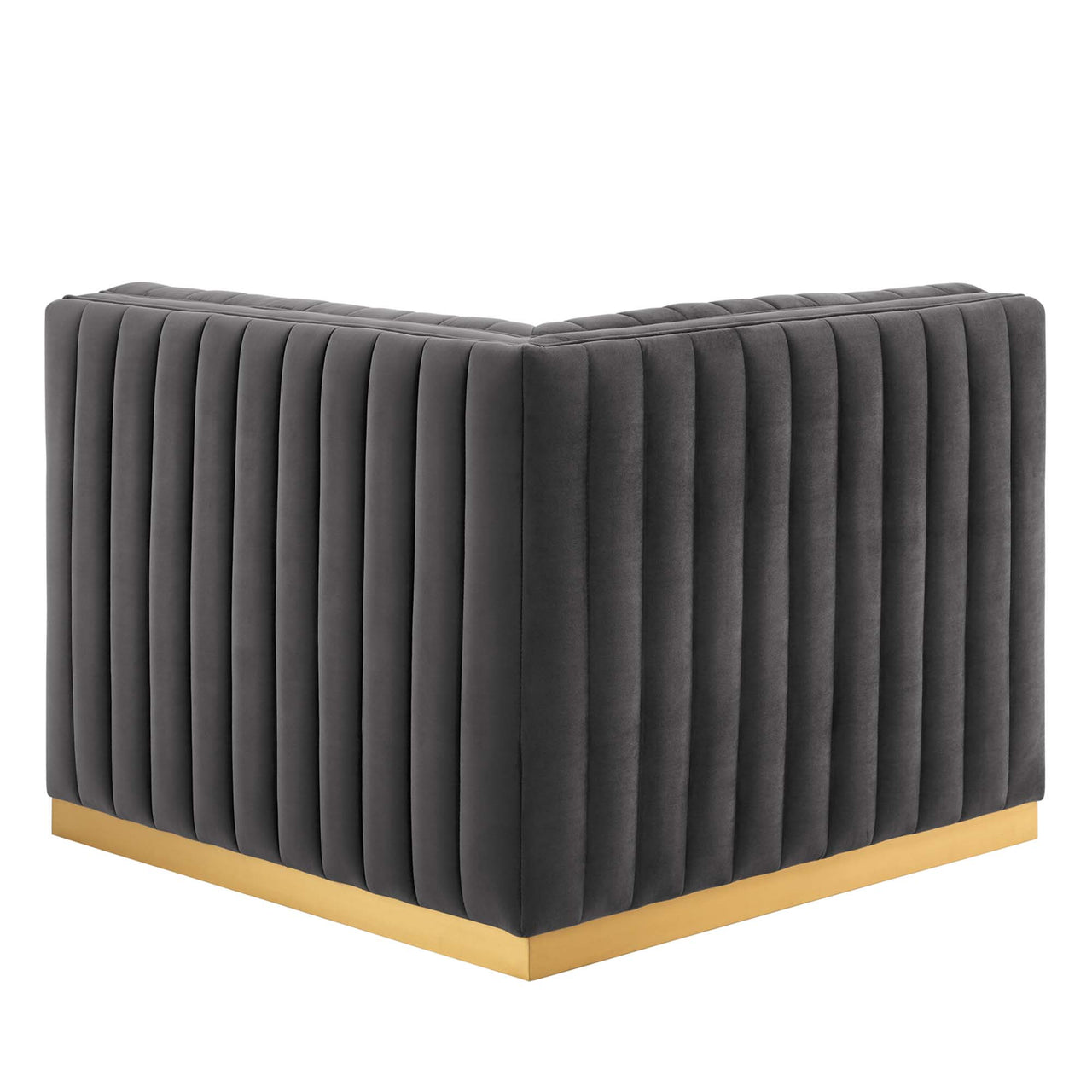 Evoke Velvet Right Corner Chair | Modular Sectional Component, Gold & Gray
