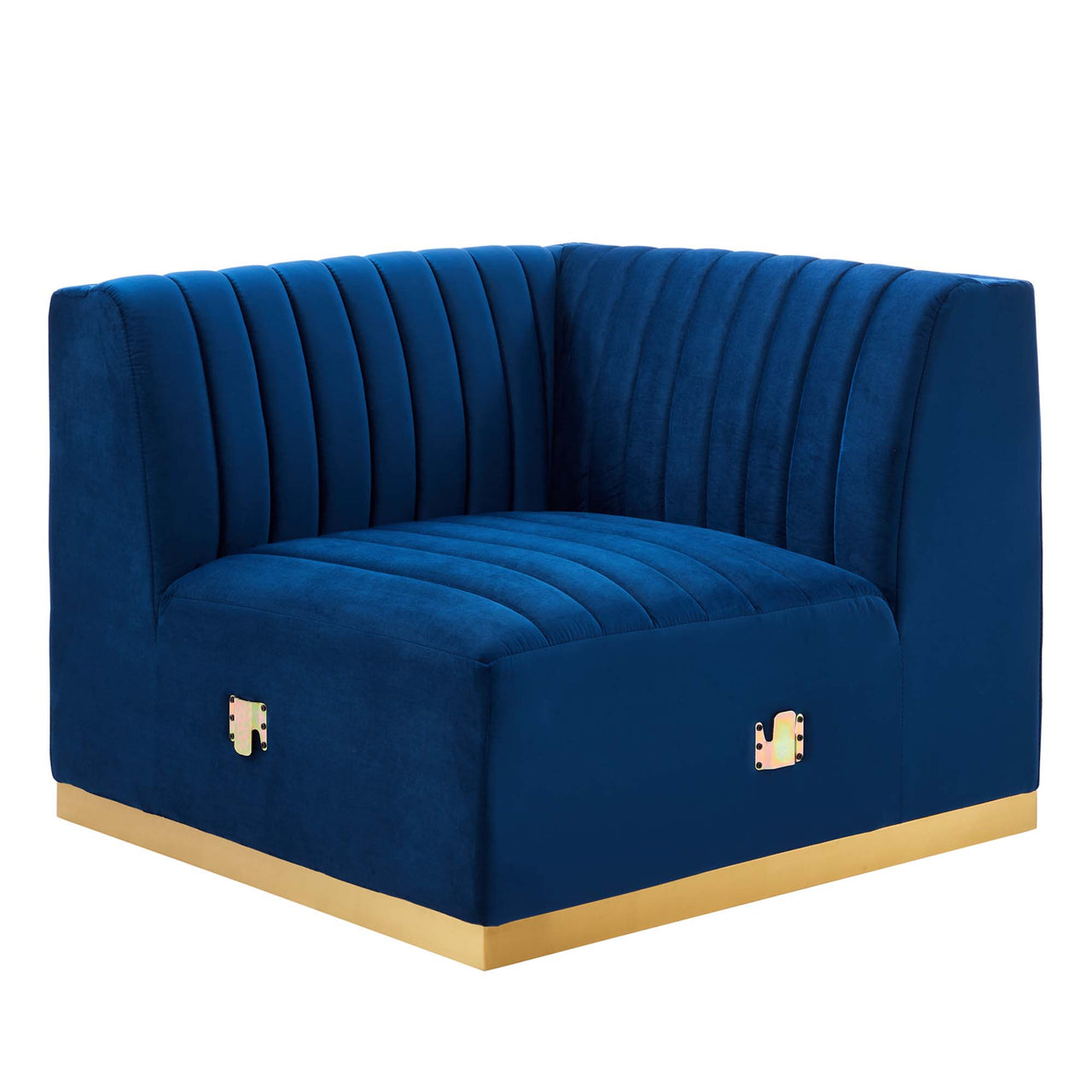 Evoke Velvet Right Corner Chair | Modular Sectional Component, Gold & Navy