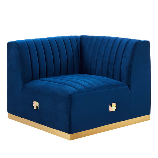 Evoke Velvet Right Corner Chair | Modular Sectional Component, Gold & Navy