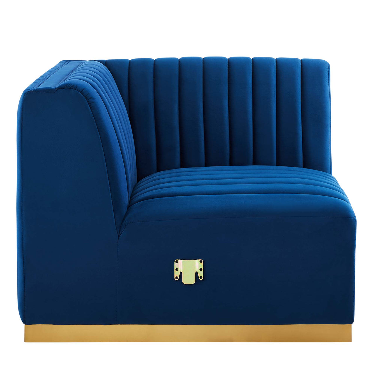 Evoke Velvet Right Corner Chair | Modular Sectional Component, Gold & Navy