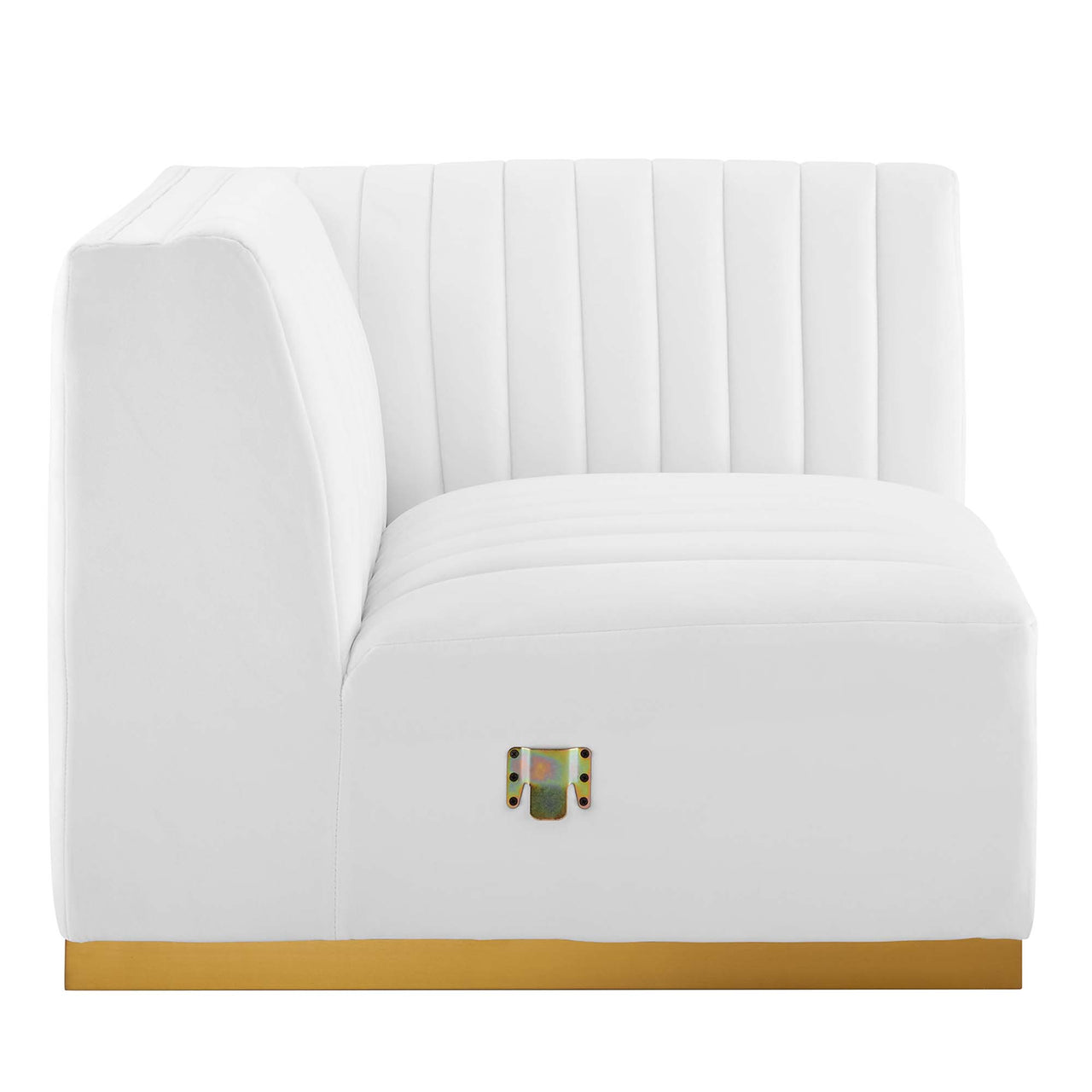 Evoke Velvet Right Corner Chair | Modular Sectional Component, Gold & White