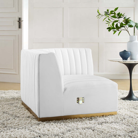 Evoke Velvet Right Corner Chair | Modular Sectional Component, Gold & White