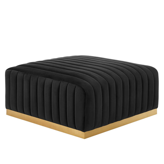 Evoke Velvet Ottoman | Modular Sectional Component, Gold & Black