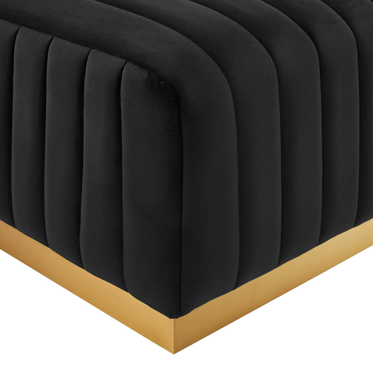 Evoke Velvet Ottoman | Modular Sectional Component, Gold & Black