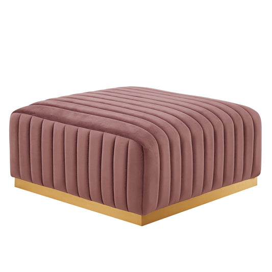 Evoke Velvet Ottoman | Modular Sectional Component, Gold & Dusty Rose