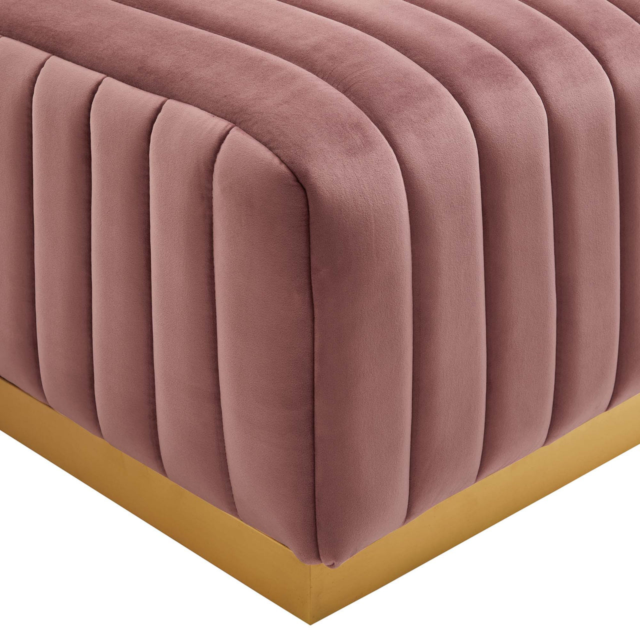 Evoke Velvet Ottoman | Modular Sectional Component, Gold & Dusty Rose