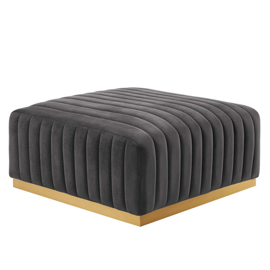 Evoke Velvet Ottoman | Modular Sectional Component, Gold & Gray