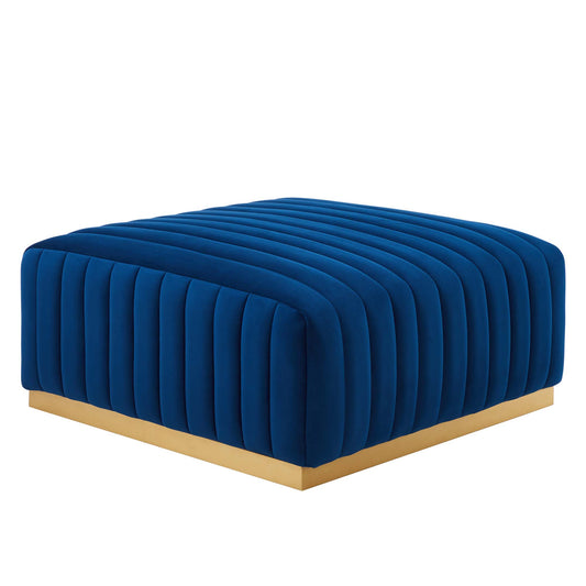 Evoke Velvet Ottoman | Modular Sectional Component, Gold & Navy