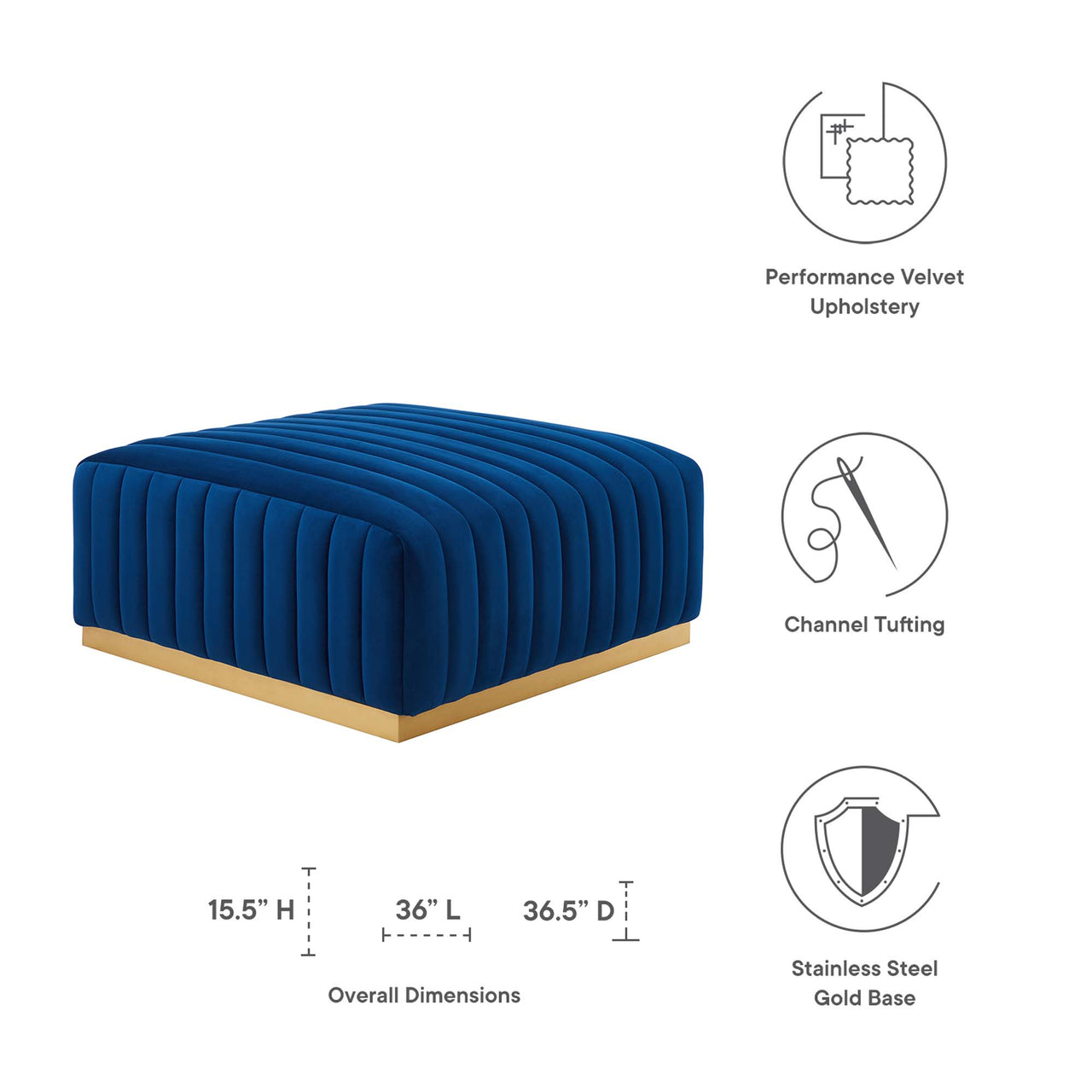 Evoke Velvet Ottoman | Modular Sectional Component, Gold & Navy