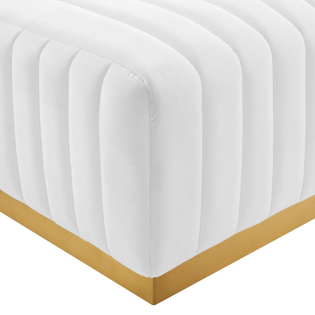Evoke Velvet Ottoman | Modular Sectional Component, Gold & White