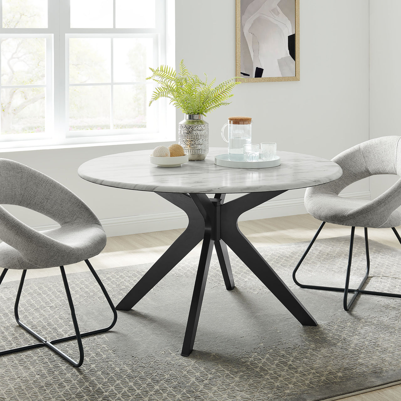 Boomerang Round Faux Marble Dining Table, Black & White