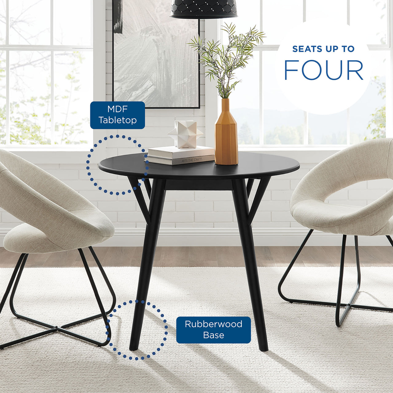 Valmere Round Dining Table, Small, Black