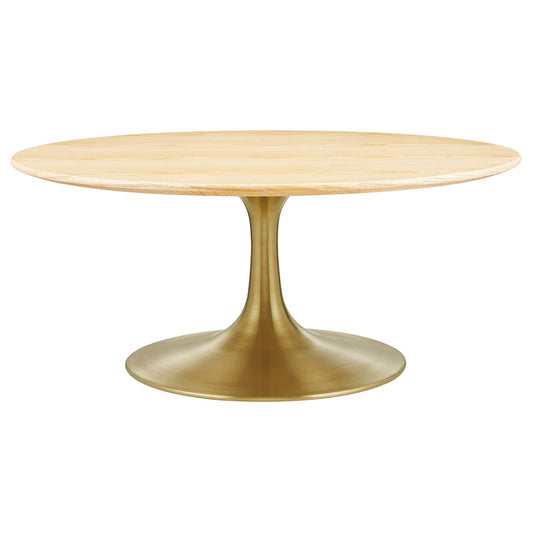 Lippa 36" Round Wood Coffee Table, Gold & Natural Wood