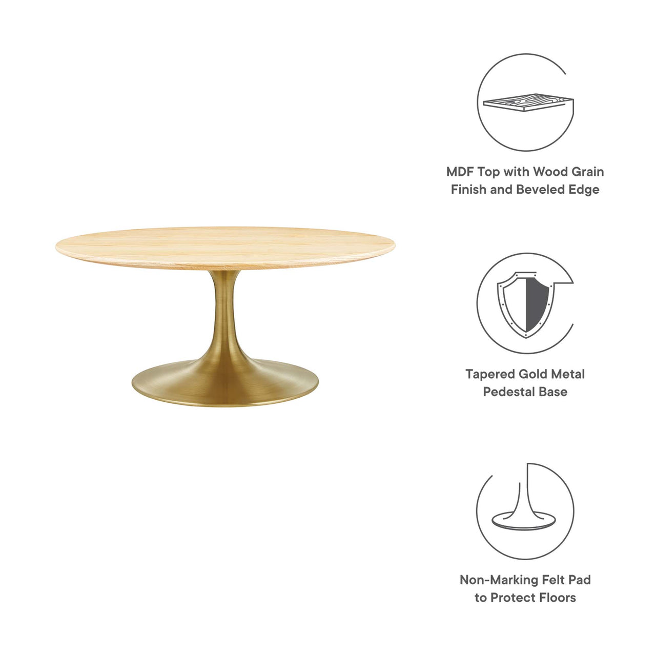 Ensemble Round Coffee Table, Medium, Gold & Natural Wood