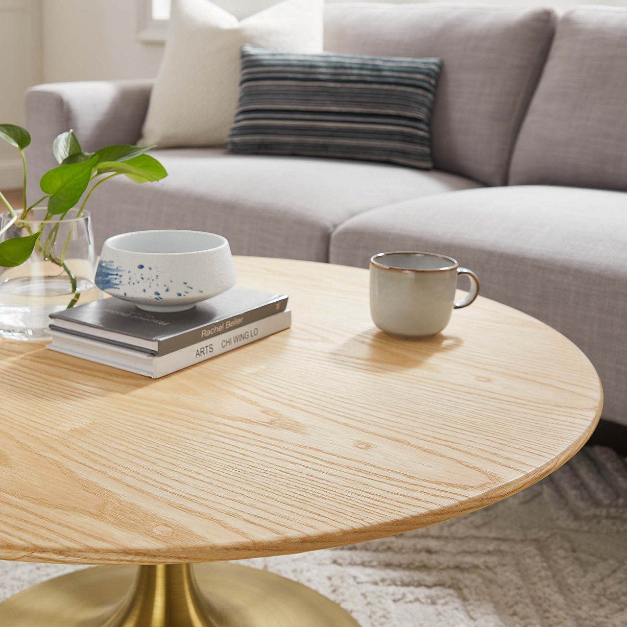 Ensemble Round Coffee Table, Medium, Gold & Natural Wood
