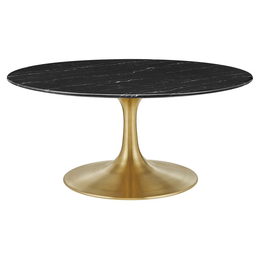Lippa 36" Round Faux Marble Coffee Table, Gold & Black