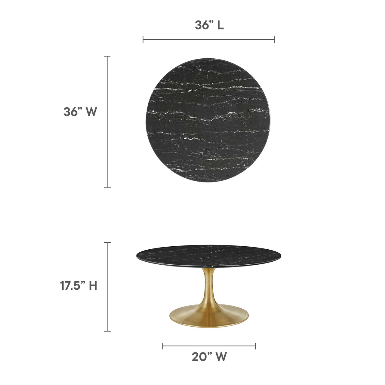Ensemble Round Faux Marble Coffee Table, Medium, Gold & Black