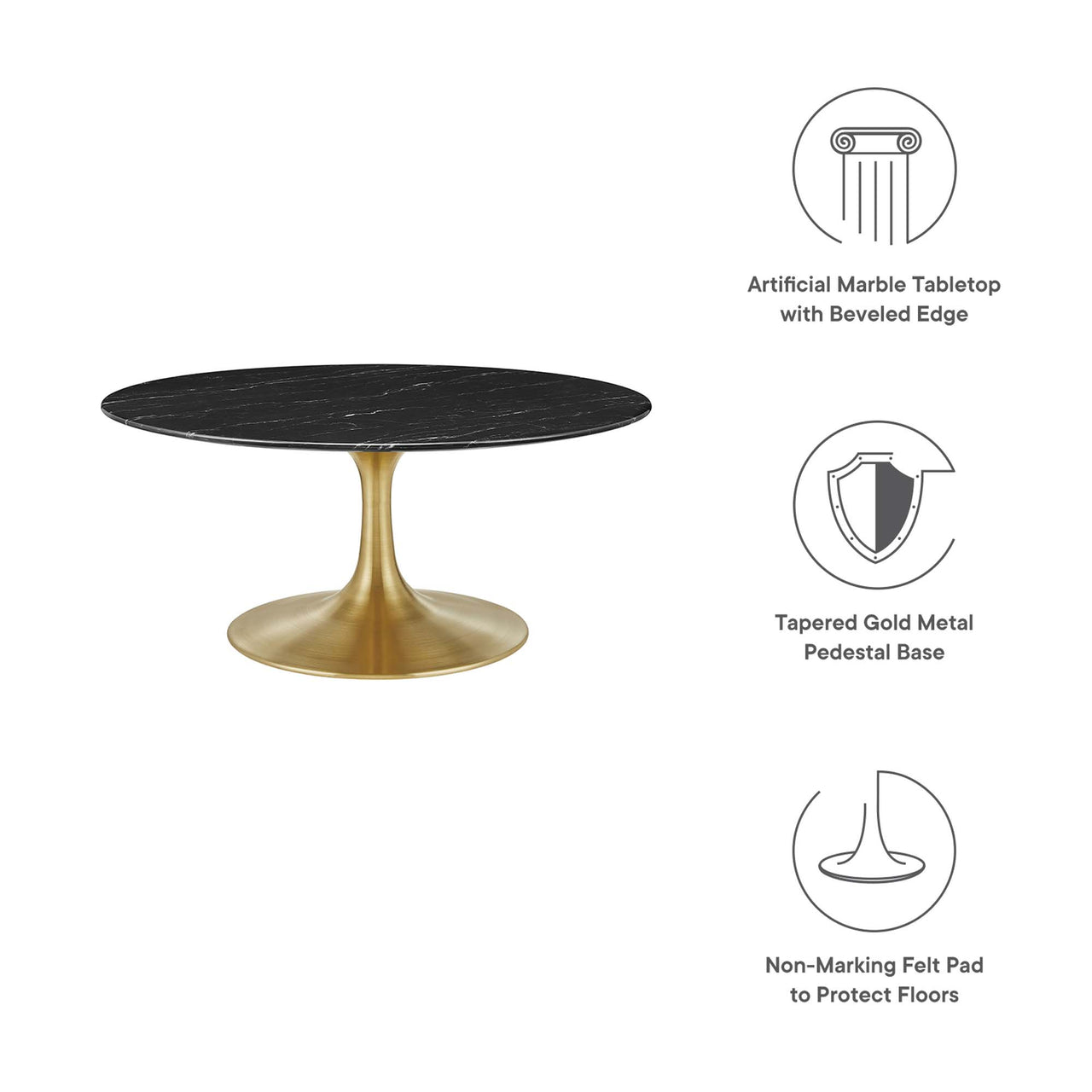 Ensemble Round Faux Marble Coffee Table, Medium, Gold & Black