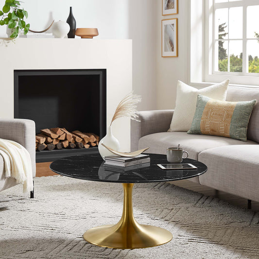 Ensemble Round Faux Marble Coffee Table, Medium, Gold & Black