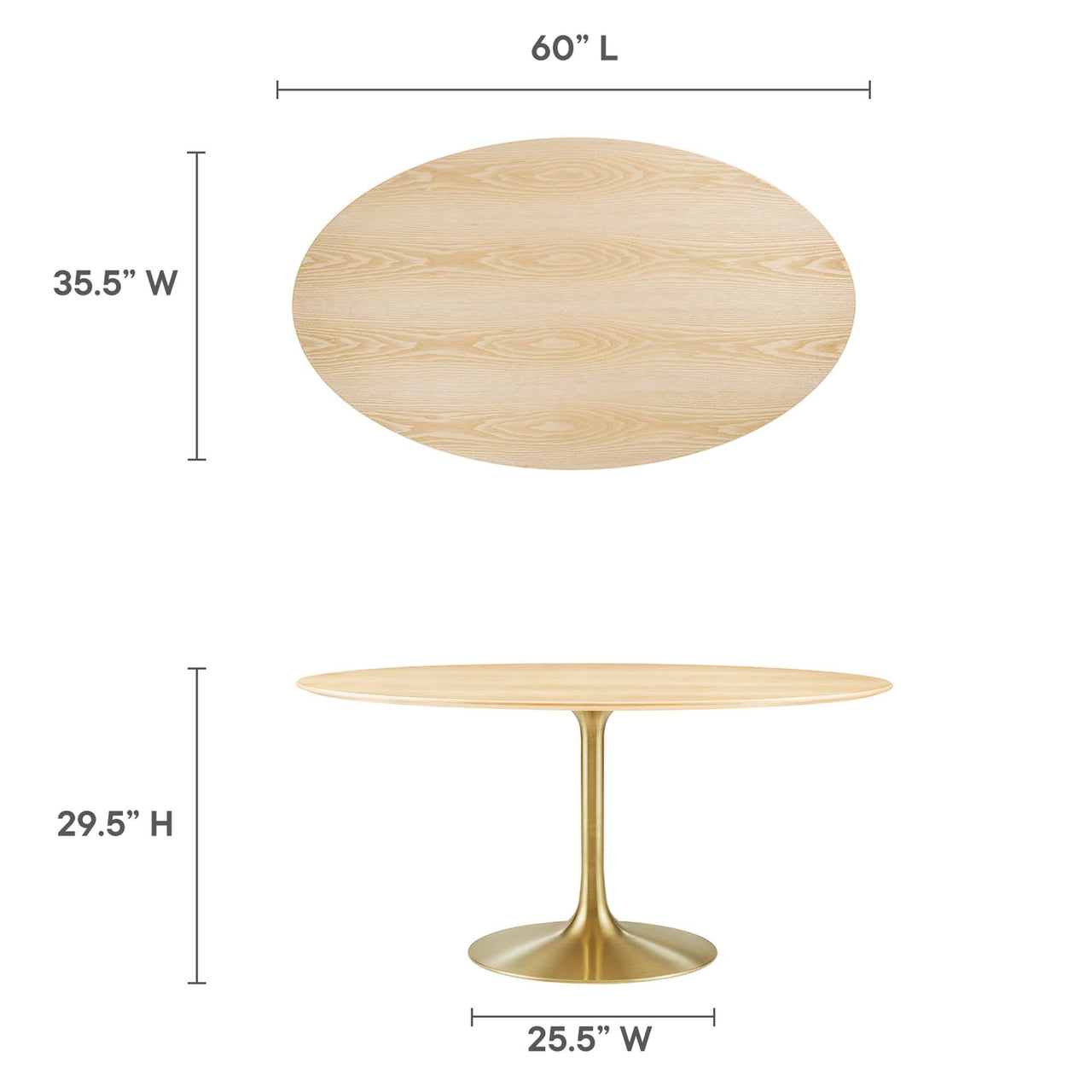 Ensemble Oval Dining Table, Large, Gold & Natural Wood