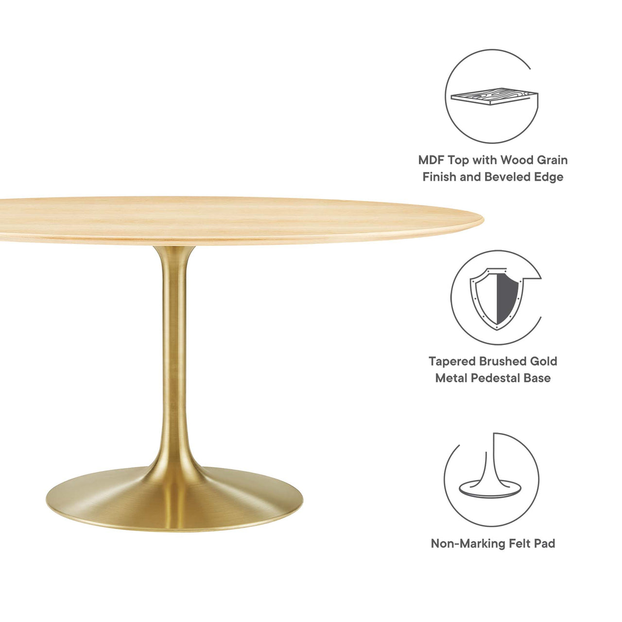 Ensemble Oval Dining Table, Large, Gold & Natural Wood