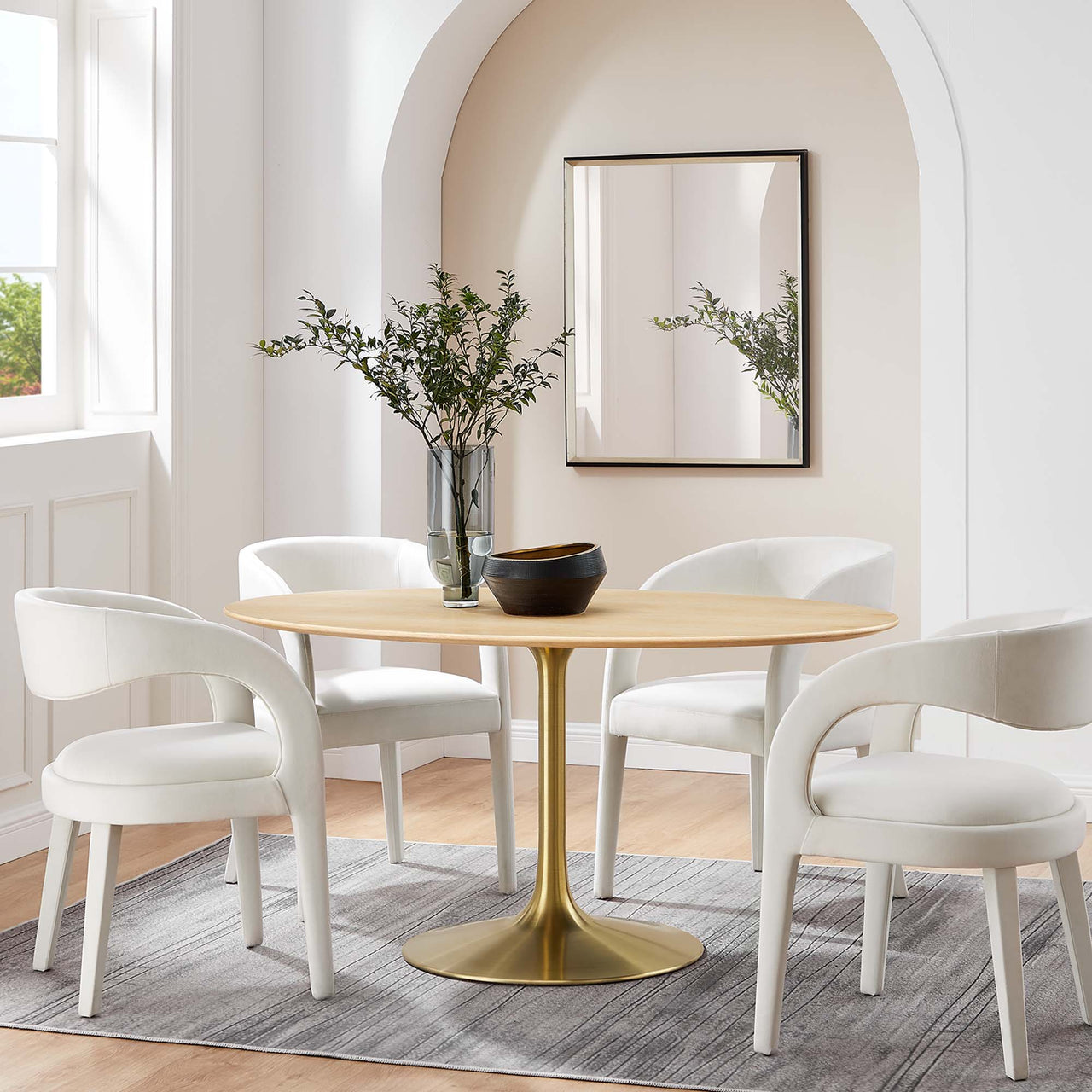 Ensemble Oval Dining Table, Large, Gold & Natural Wood
