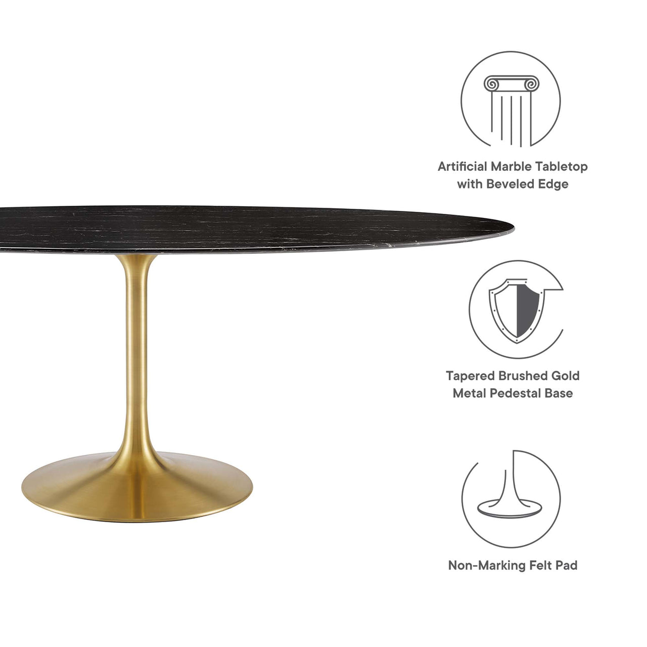 Ensemble Oval Faux Marble Dining Table, Extra Large, Gold & Black