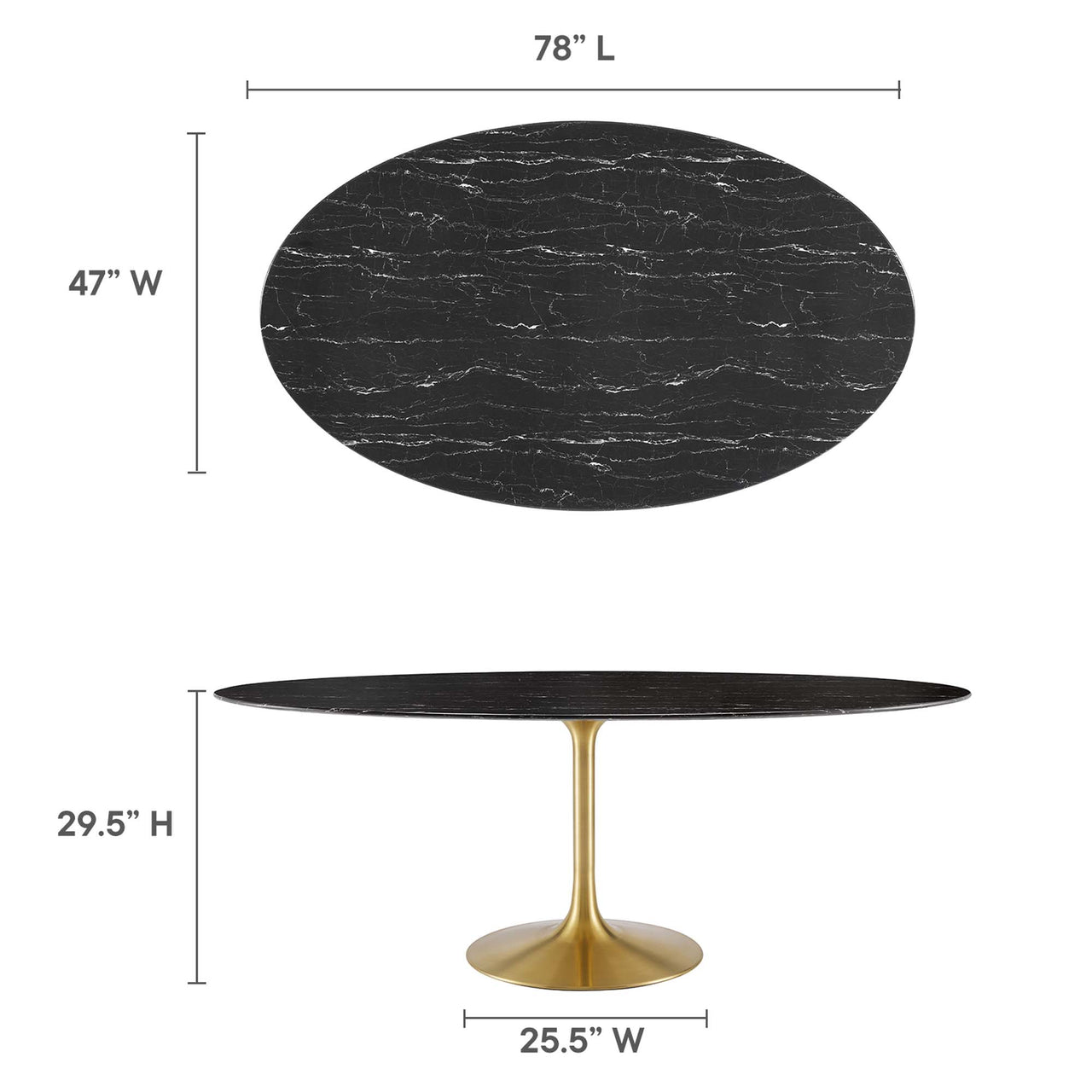 Ensemble Oval Faux Marble Dining Table, Extra Large, Gold & Black