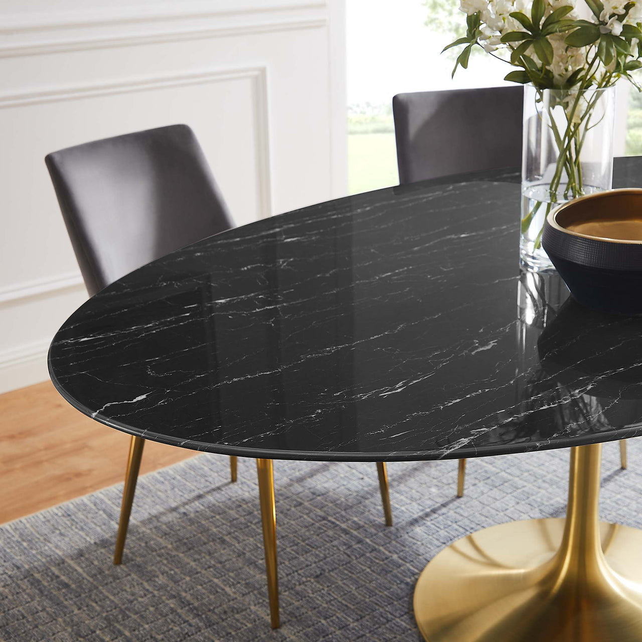 Ensemble Oval Faux Marble Dining Table, Extra Large, Gold & Black
