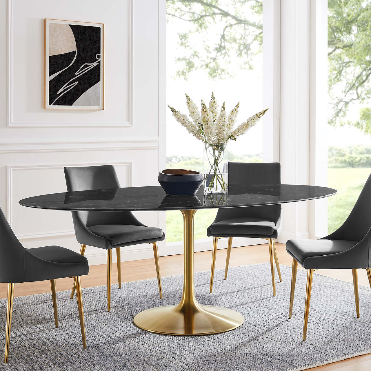 Ensemble Oval Faux Marble Dining Table, Extra Large, Gold & Black