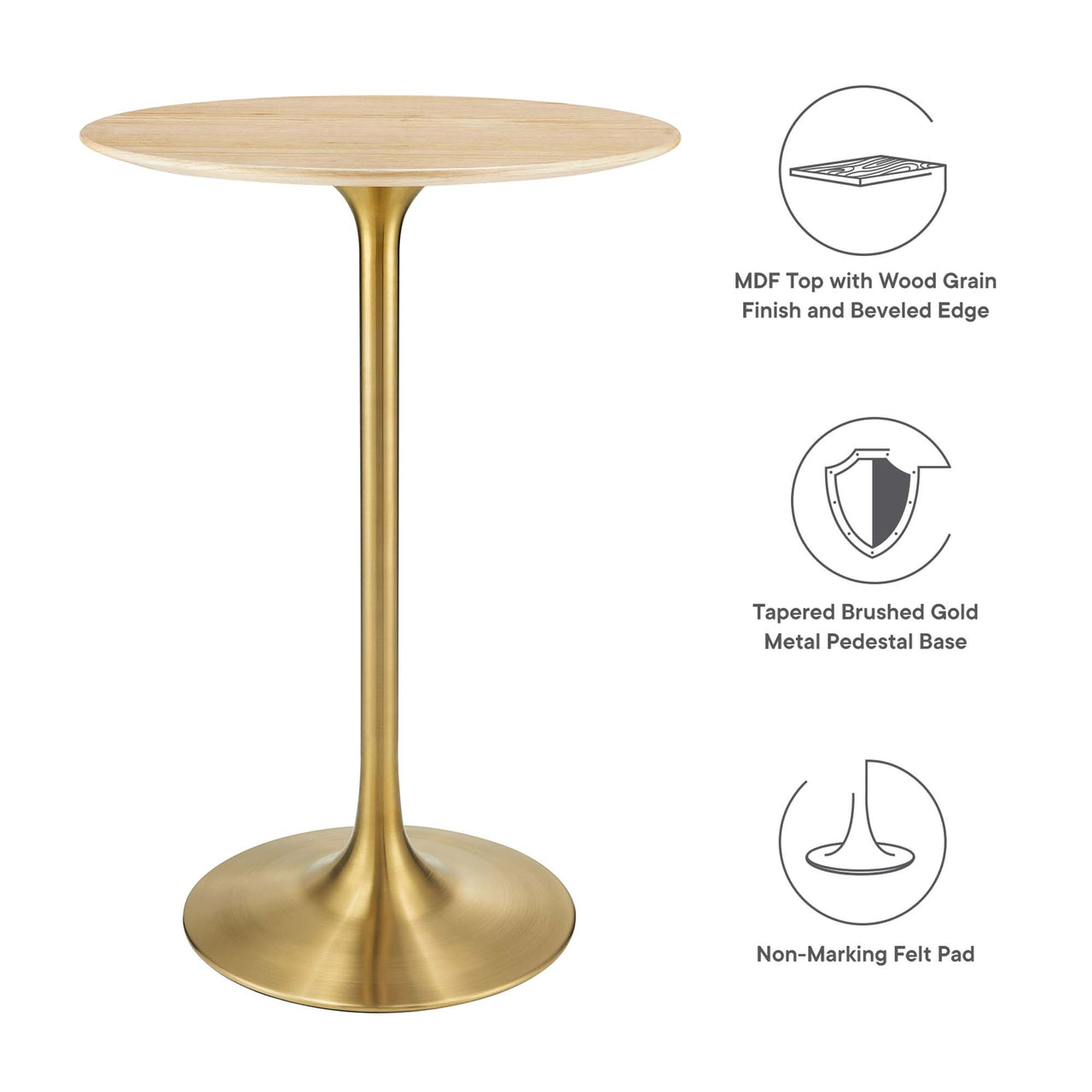 Ensemble Round Bar Table, Gold & Natural Wood
