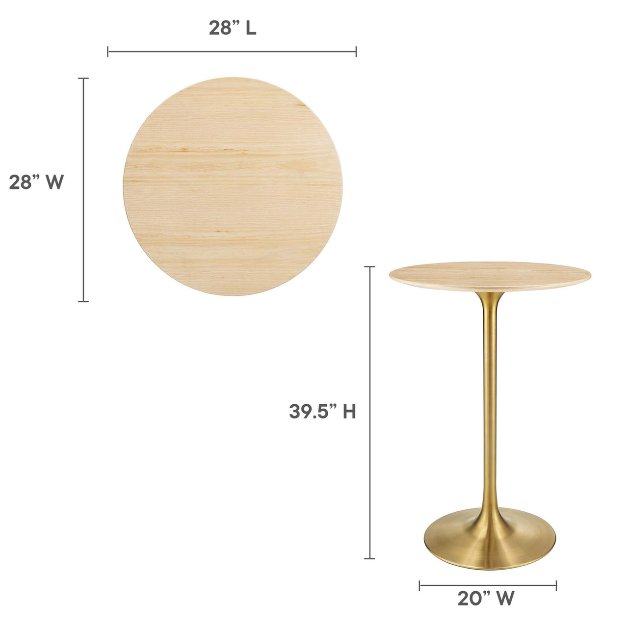 Ensemble Round Bar Table, Gold & Natural Wood