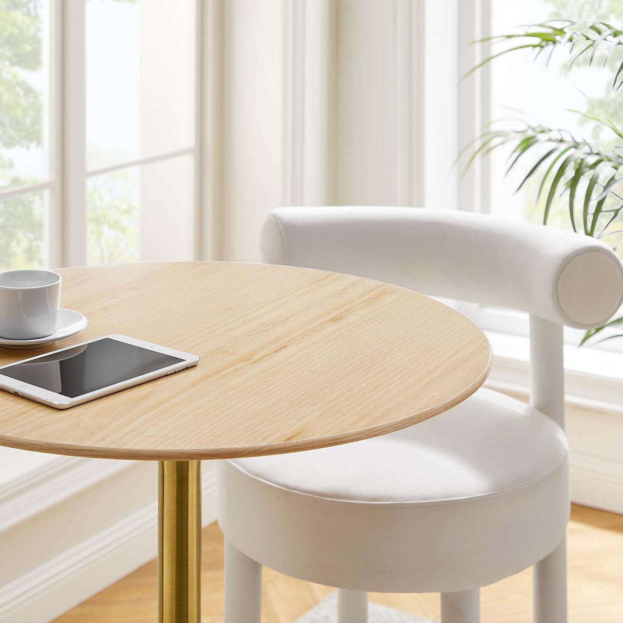 Ensemble Round Bar Table, Gold & Natural Wood